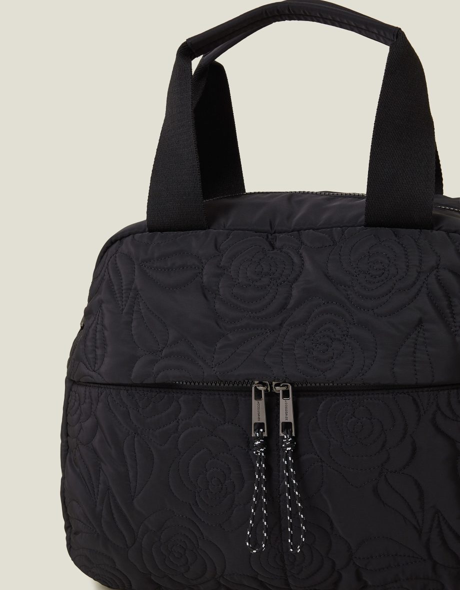 FLORAL QUILTED TRAVEL BAG BLACK