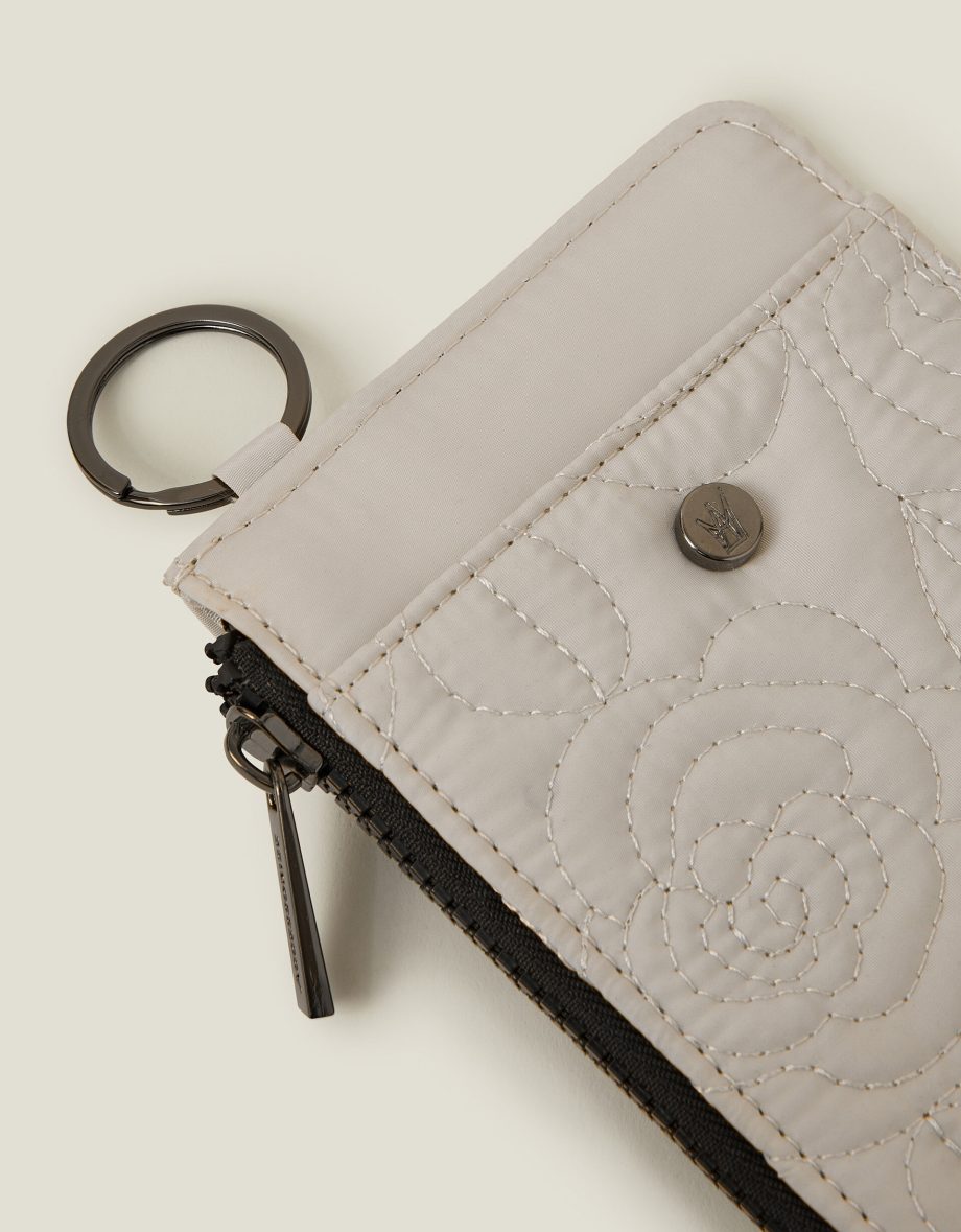 QUILTED NYLON CARD HOLDER CREAM