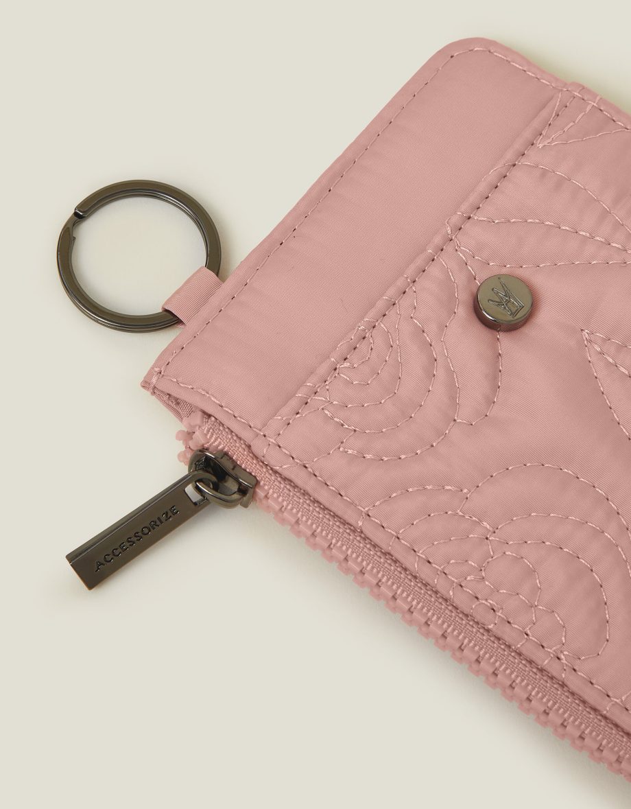 Quilted Nylon Card Holder Pink