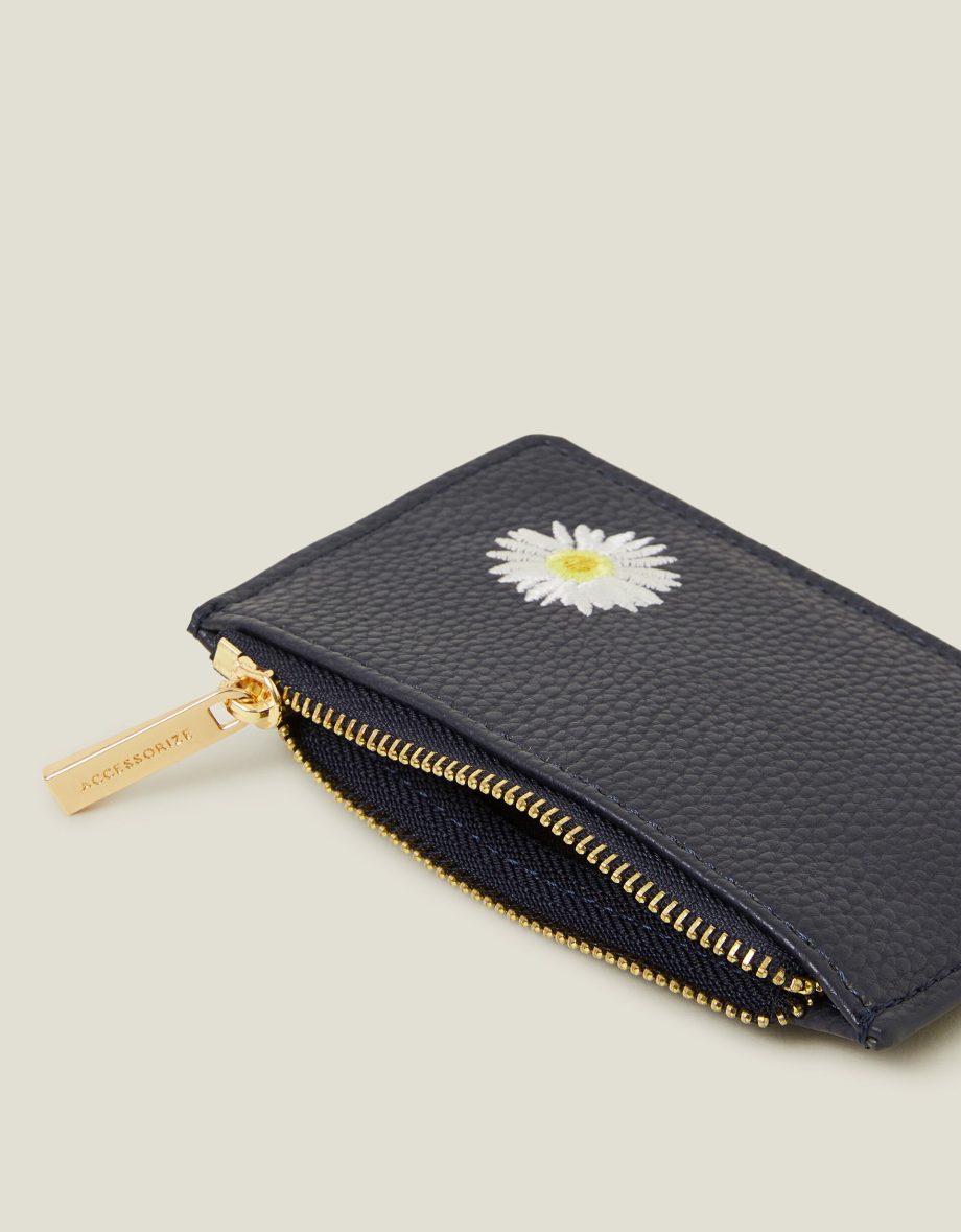 Embroidered Daisy Card Holder Blue