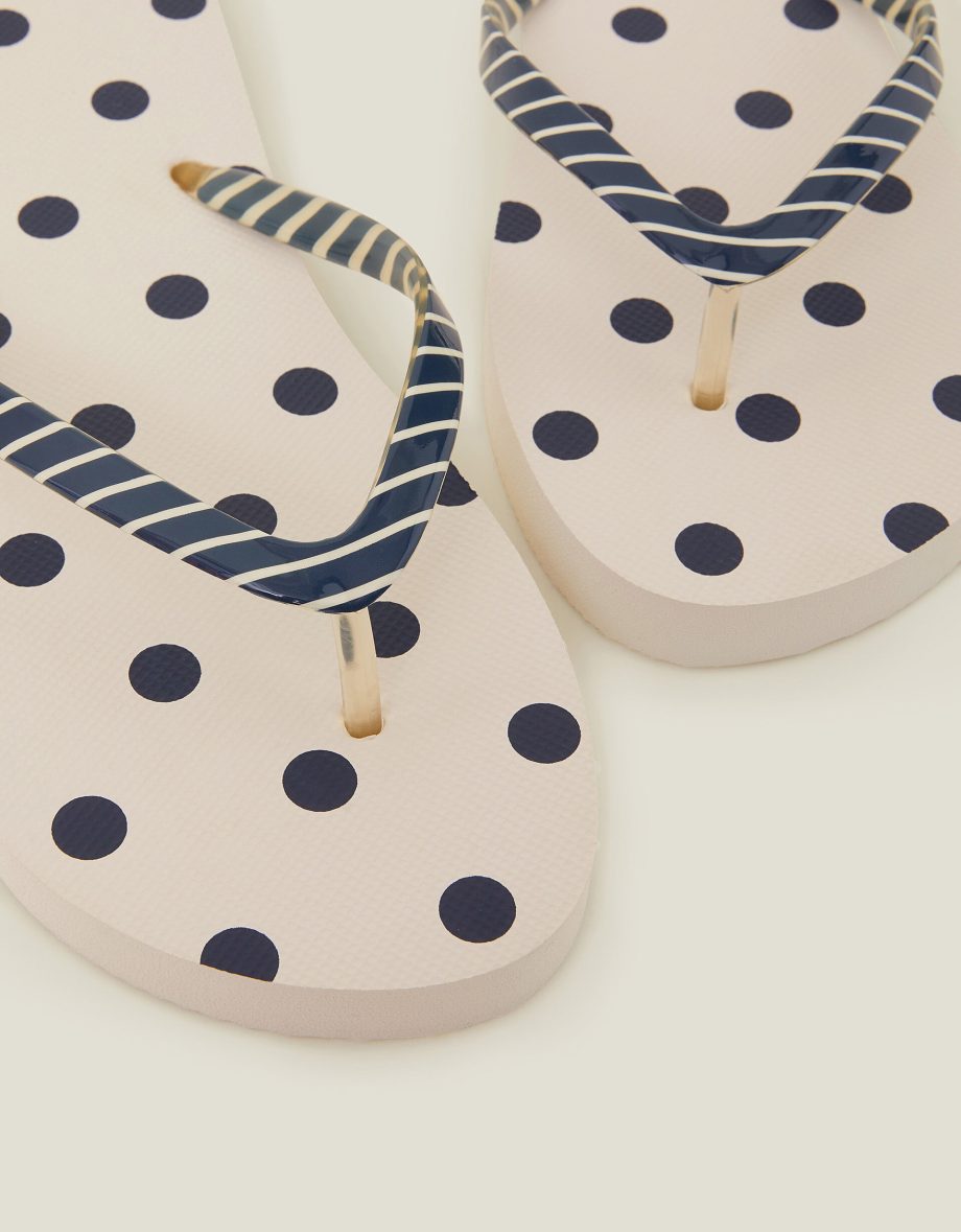 POLKA DOT STRIPE FLIP FLOPS BLUE