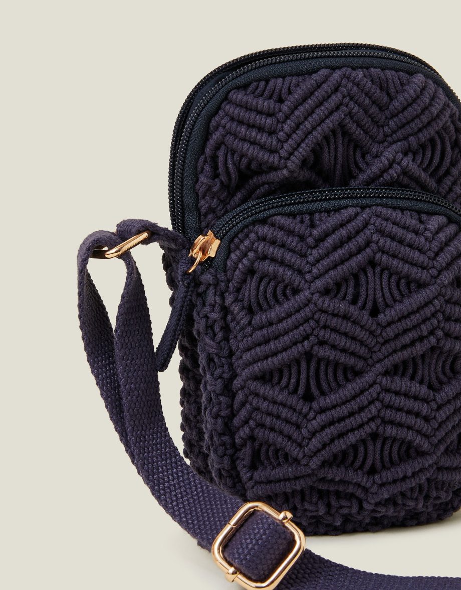 MACRAME PHONE BAG BLUE