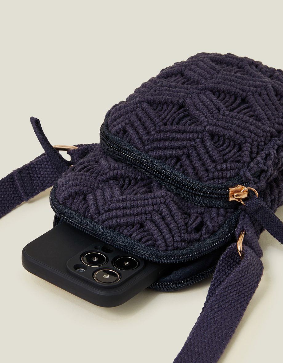 MACRAME PHONE BAG BLUE