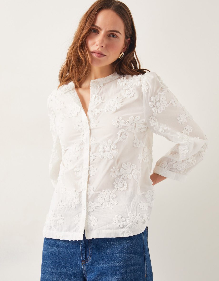 Blair Floral Cornelli Cotton Blouse Ivory