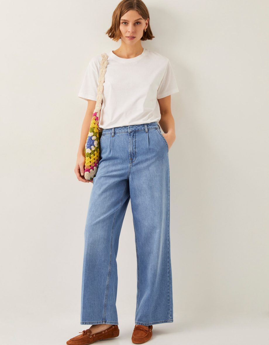 Justine pleat wide leg jeans blue