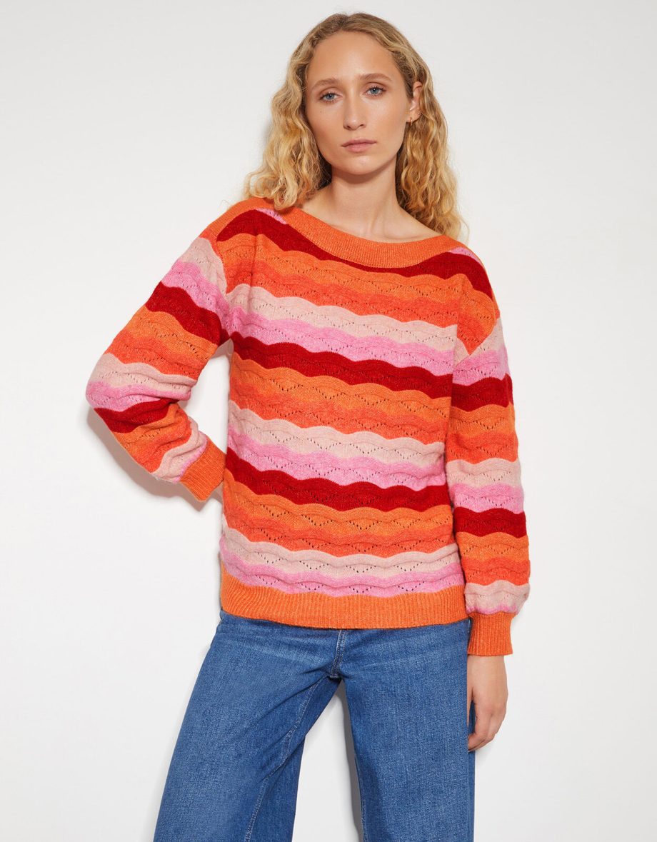 Sasha scallop stripe jumper pink