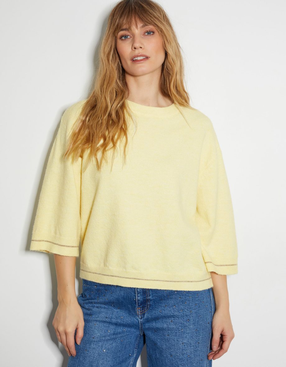 Coleen crop sleeve crew neck jumper yellow