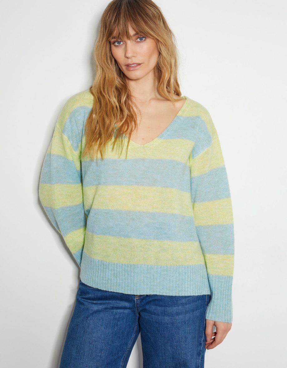 Sable Stripe V-Neck Jumper Yellow