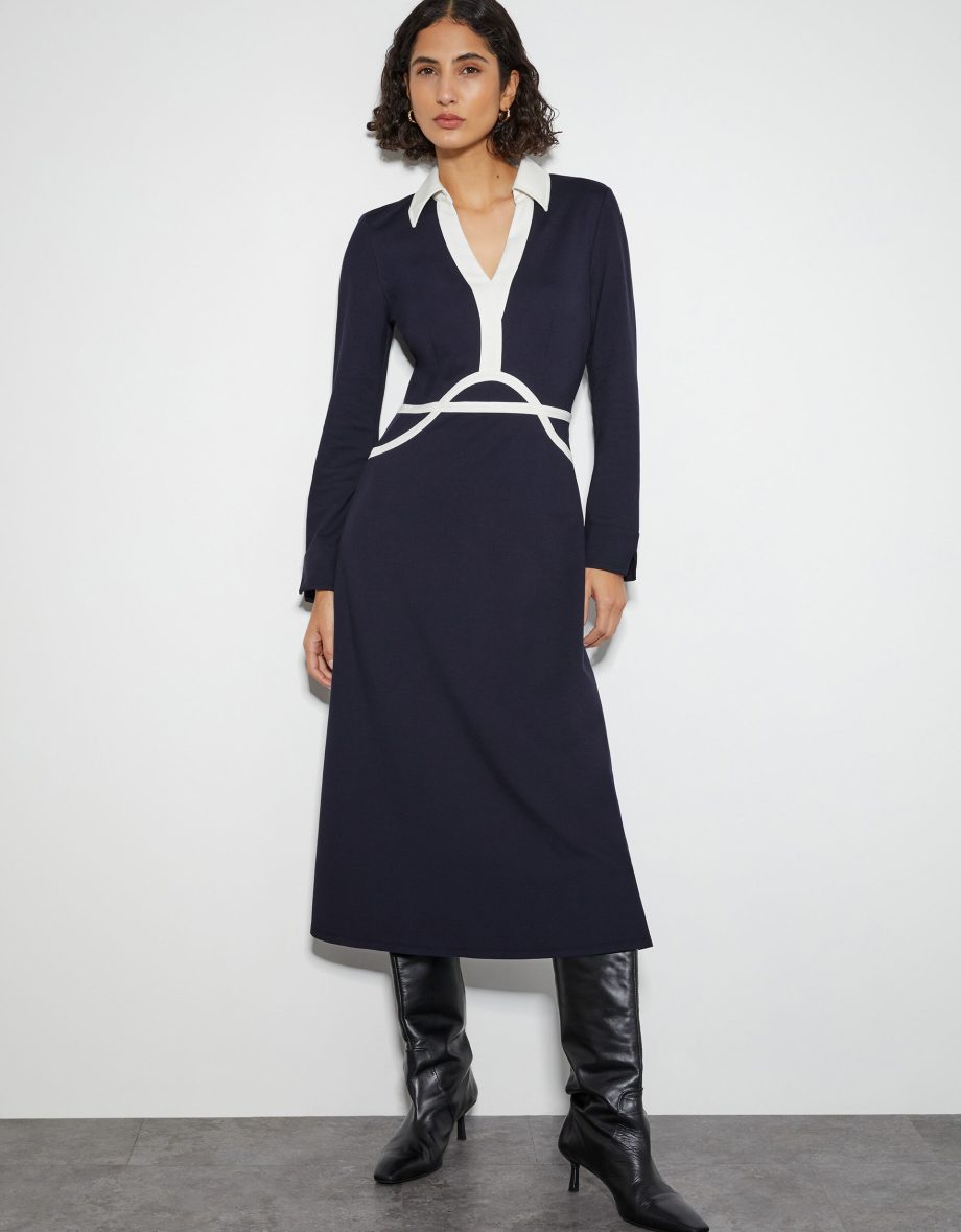 Jay jersey collar midi dress blue