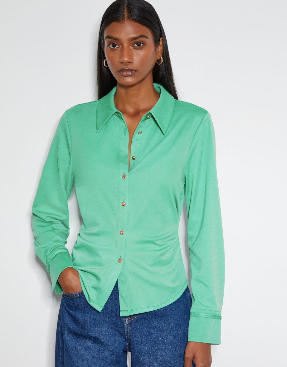 Julia ruched side jersey shirt green