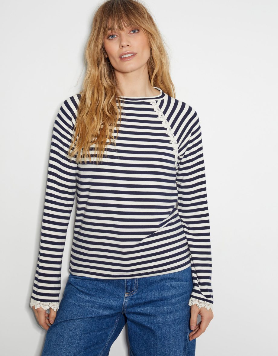 Sadie stripe long sleeve jersey top blue