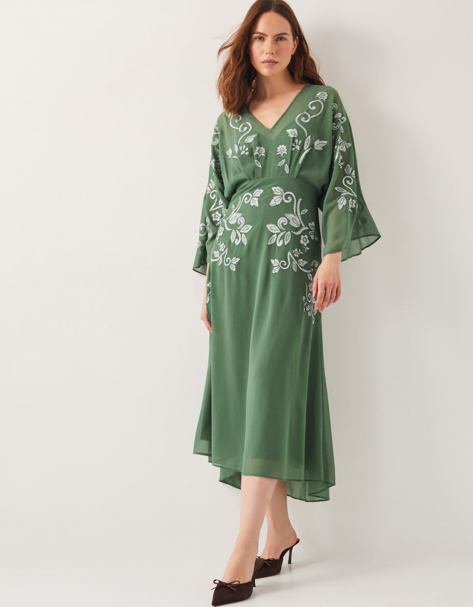 Hannah embroidered tea dress green