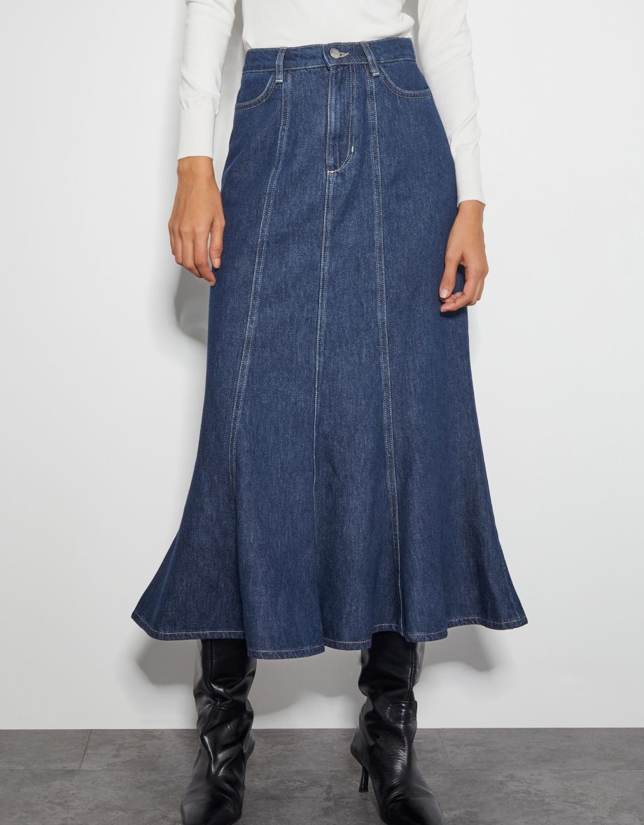 Fran seam denim maxi skirt blue