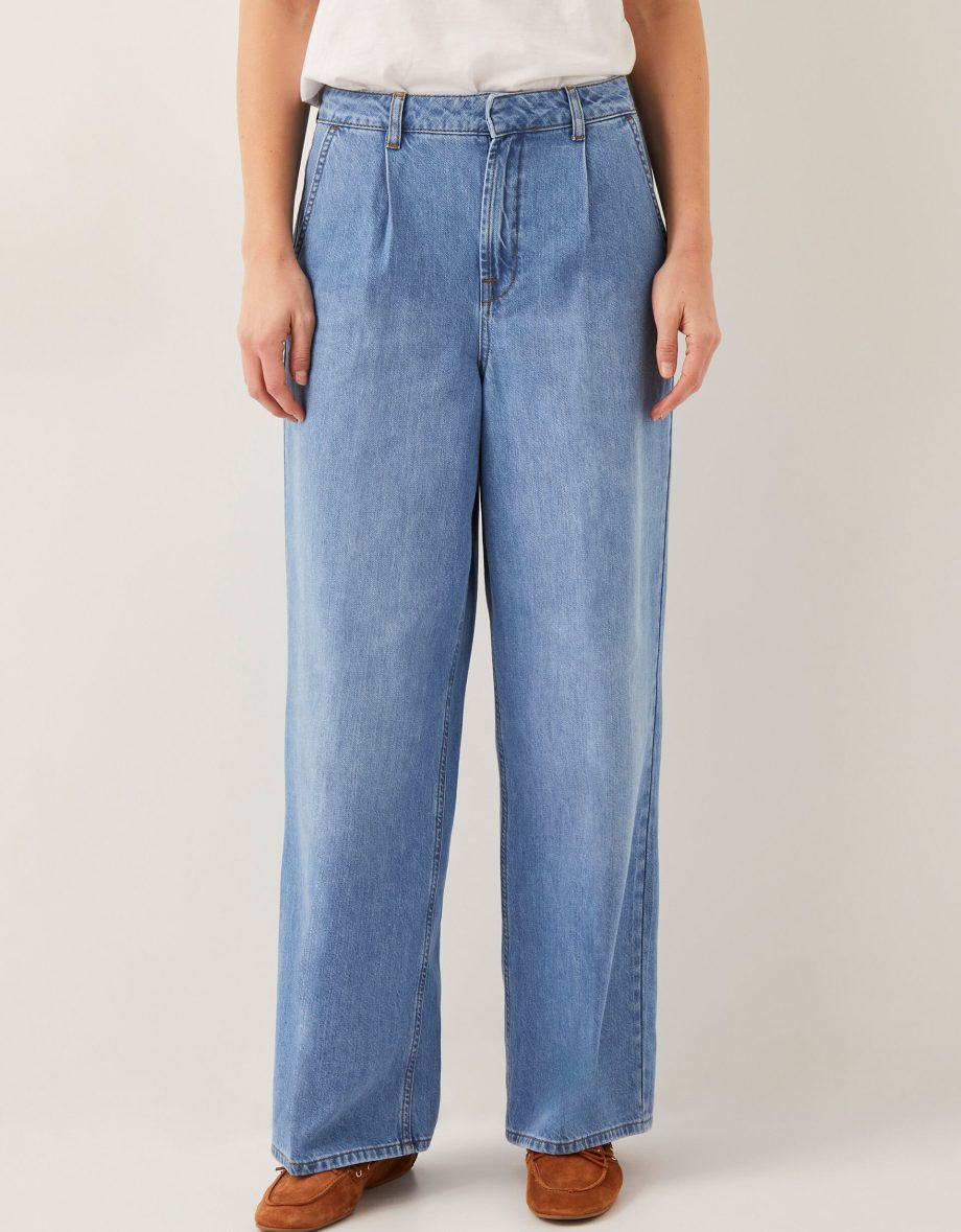 Justine pleat wide leg jeans blue