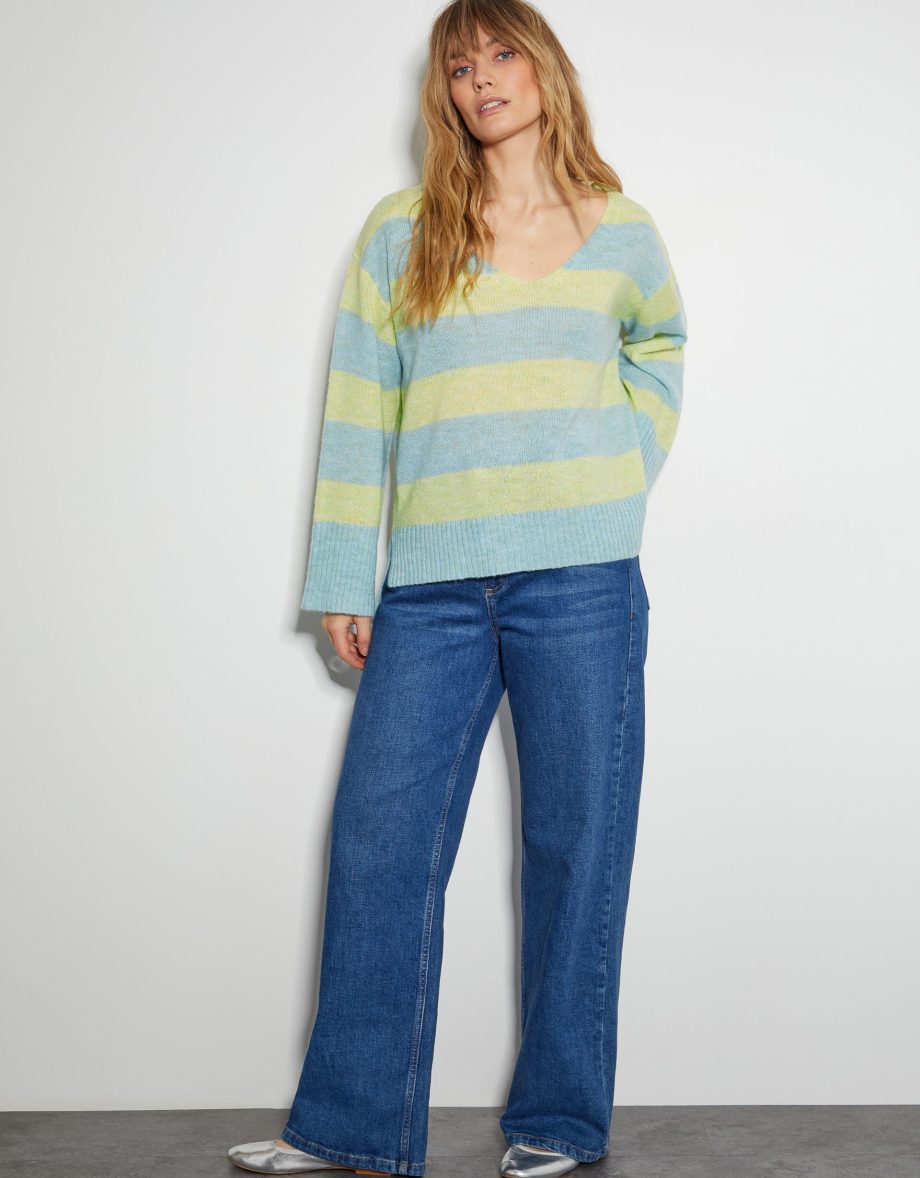 Sable Stripe V-Neck Jumper Yellow