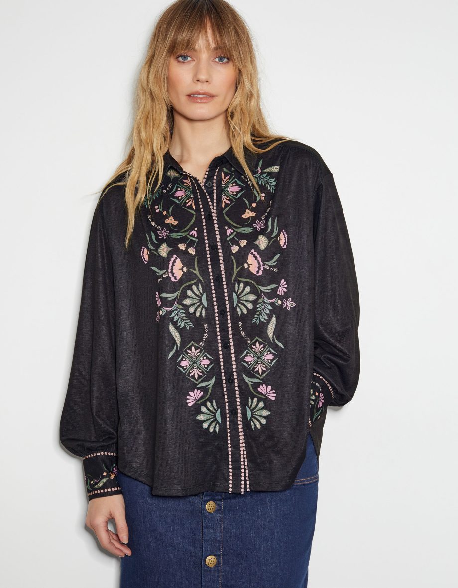 Sabrina Ornate Floral Print Shirt Black