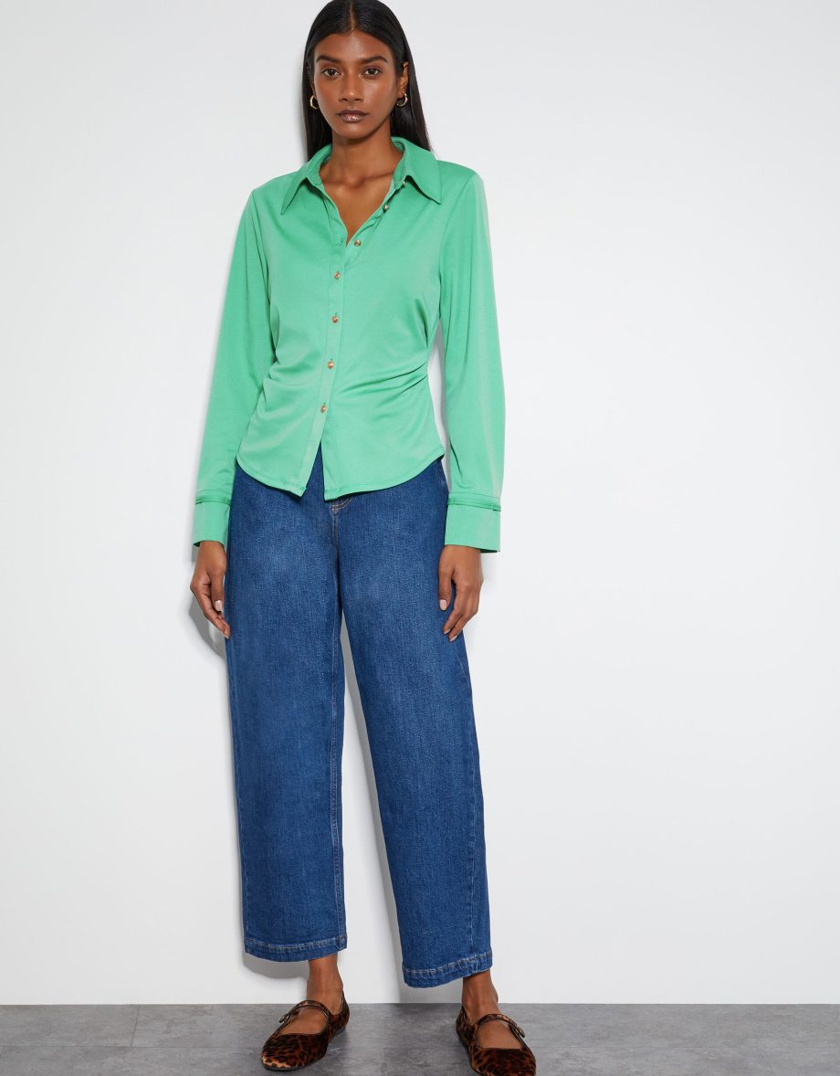 Julia ruched side jersey shirt green