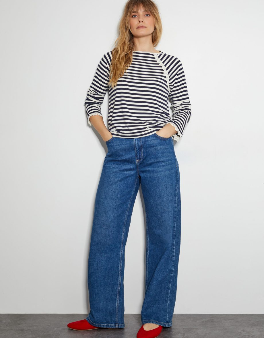 Sadie stripe long sleeve jersey top blue