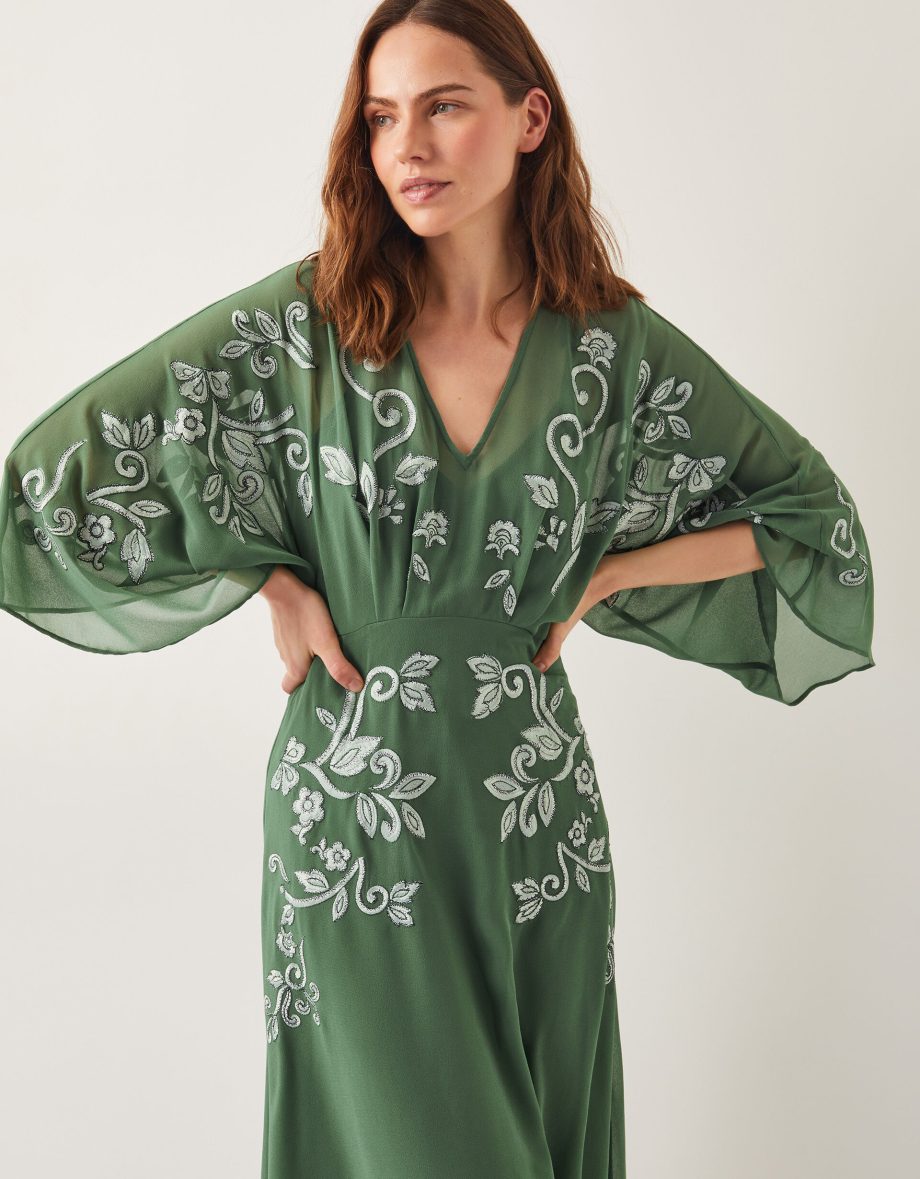 Hannah embroidered tea dress green