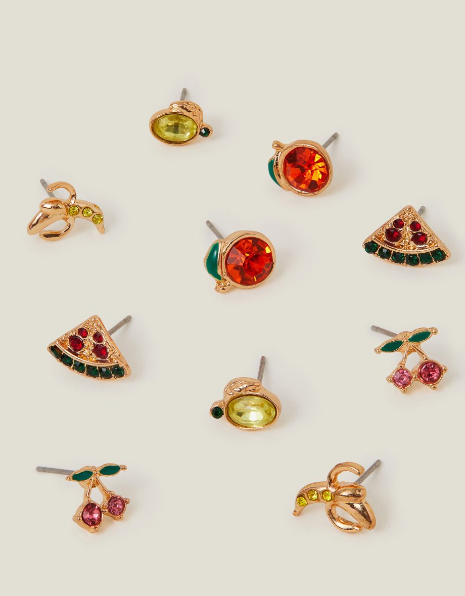 5-PACK FRUIT STUD EARRINGS GOLD