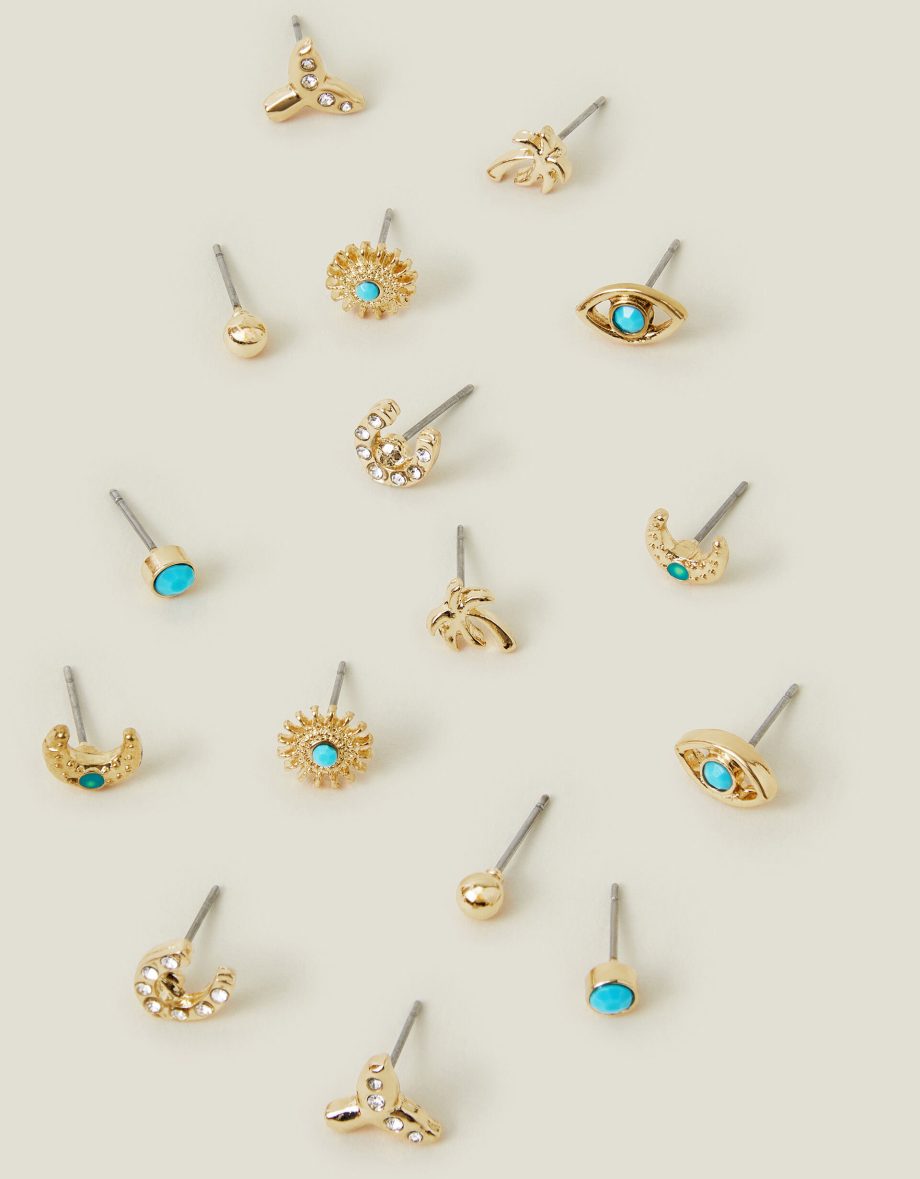 8-PACK BEACH STUD EARRINGS