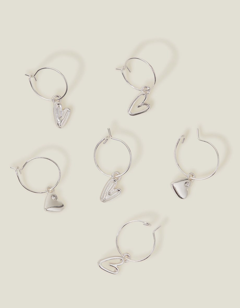 3-PACK HEART HOOP EARRINGS