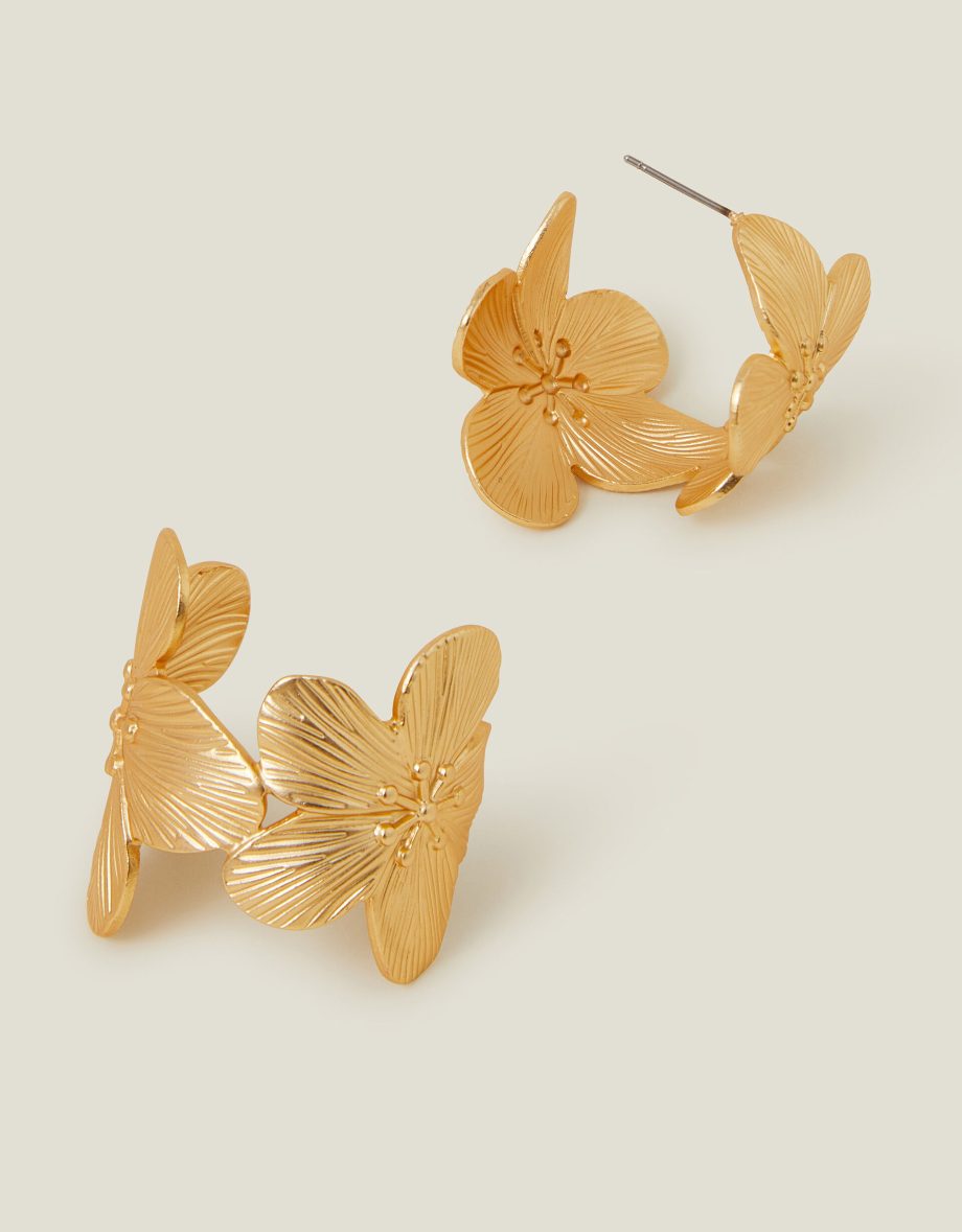 STATEMENT FLOWER HOOP EARRINGS GOLD