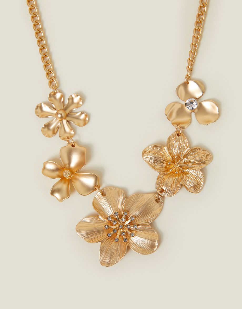 Statement Flower Chain Necklace Gold