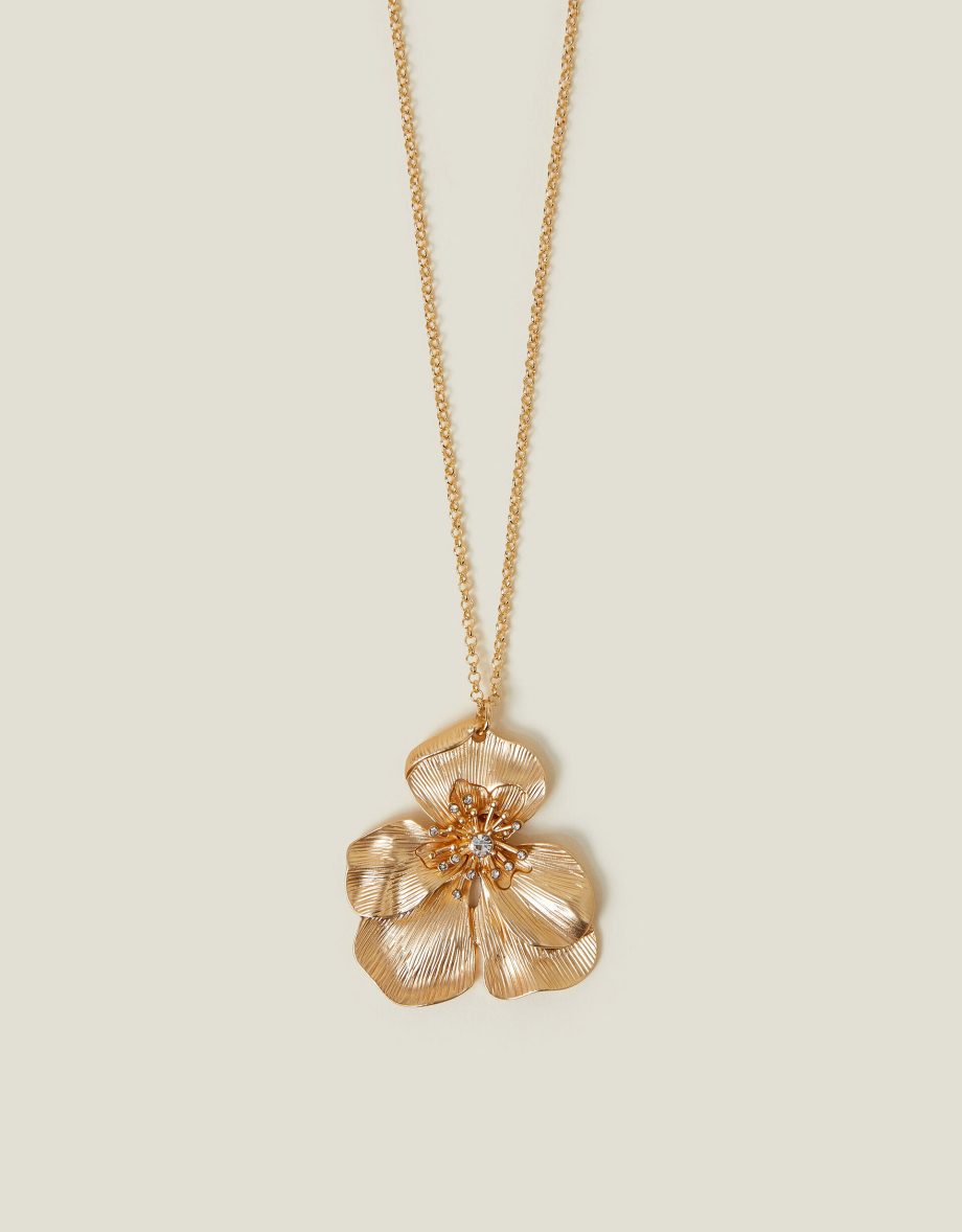 Longline Brushed Flower Pendant Necklace