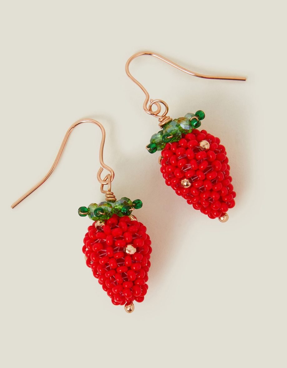 STRAWBERRY BEADED DROP EARRINGS