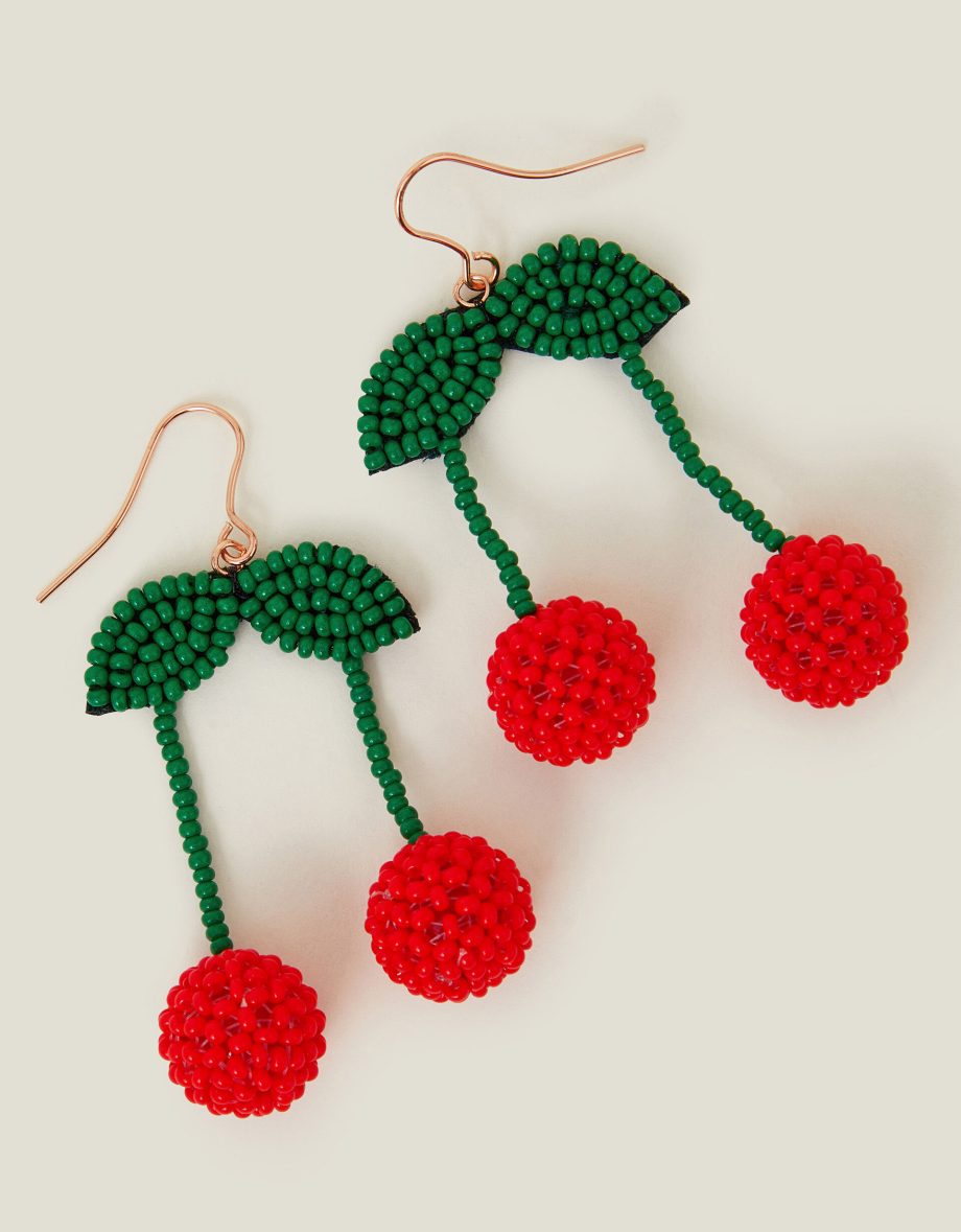 Cherry Beaded Drop Earrings