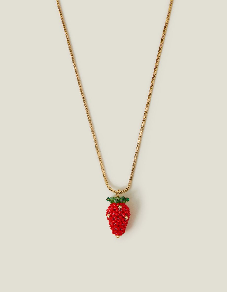 Strawberry Beaded Pendant Necklace