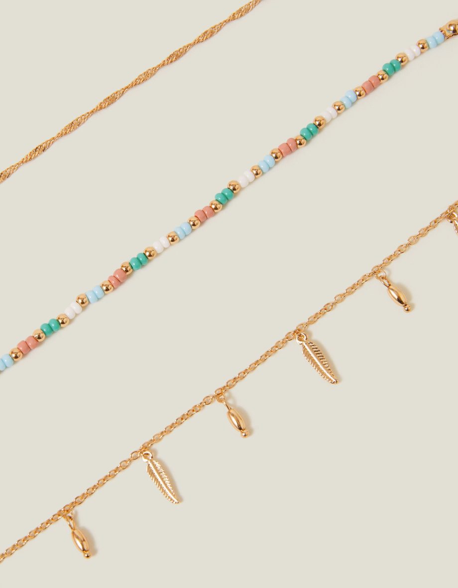 3-Pack Leaf Charm Anklets