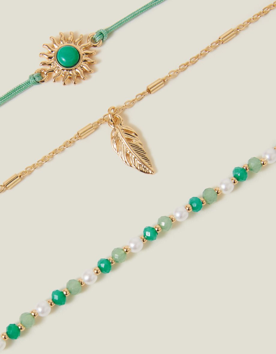 3-PACK BEAD FEATHER ANKLETS