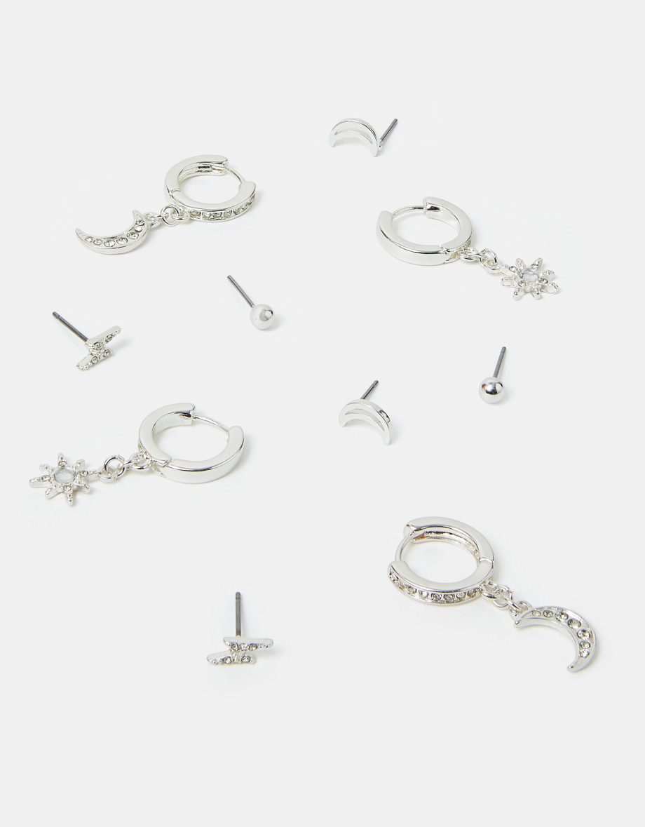 5-PACK CELESTIAL DIAMANTE STUD AND HOOP EARRINGS SILVER