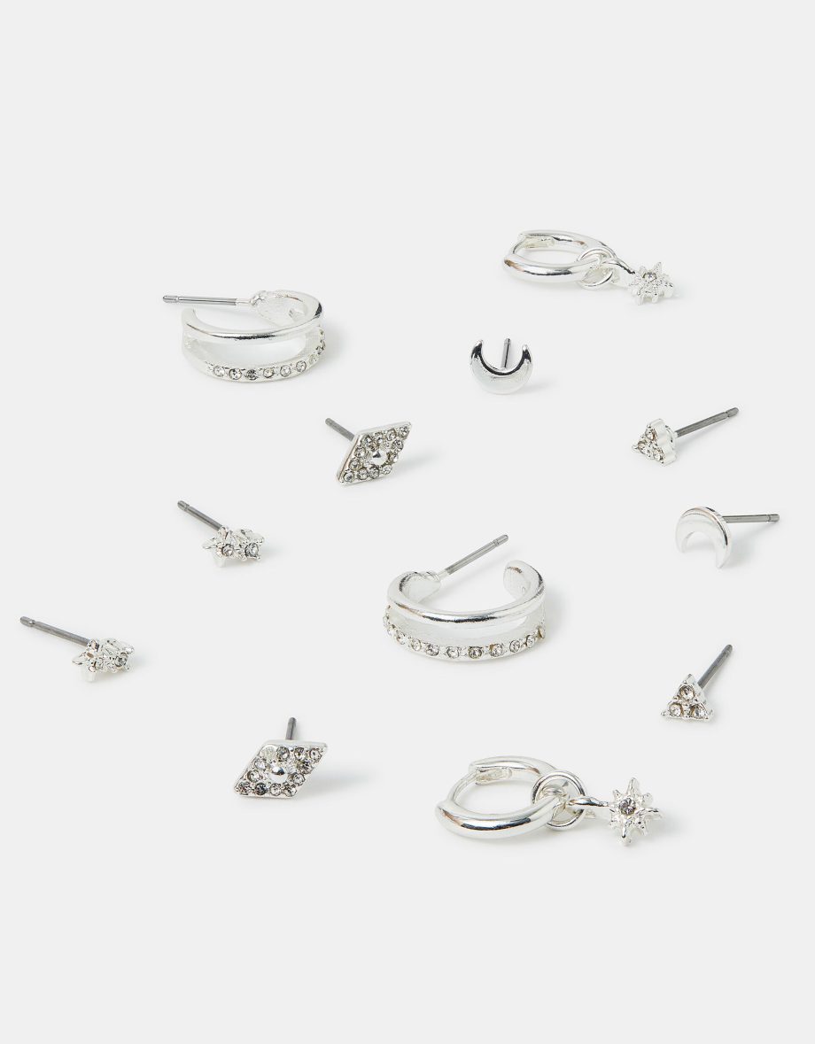 6-PACK STARRY NIGHT STUD AND HOOP EARRINGS SILVER