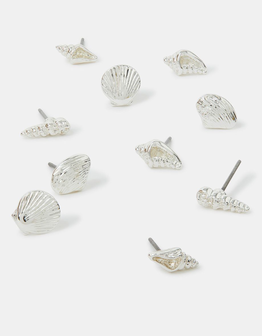 5-PACK SEASHELL STUD EARRINGS SILVER