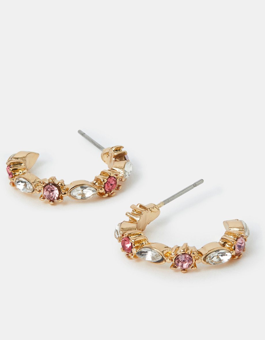 MINI GEMSTONE HOOP EARRINGS PINK