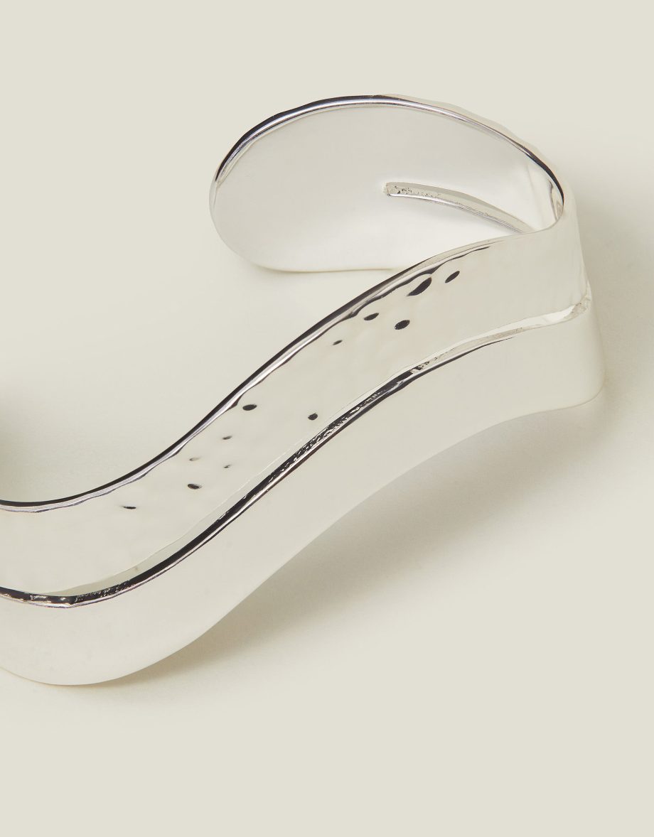 STERLING SILVER-PLATED WAVE CUFF BANGLE