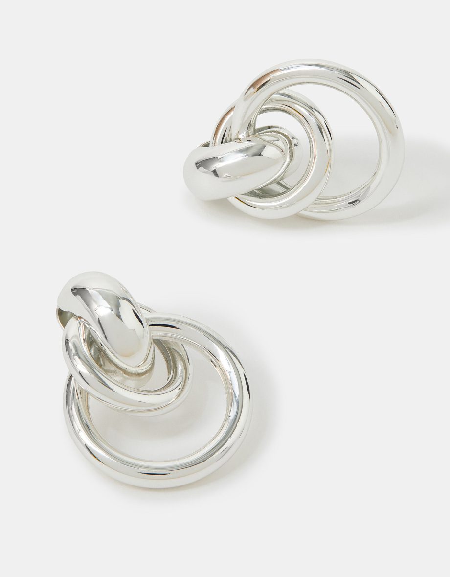 STERLING SILVER-PLATED ROUND LINK HOOP EARRINGS