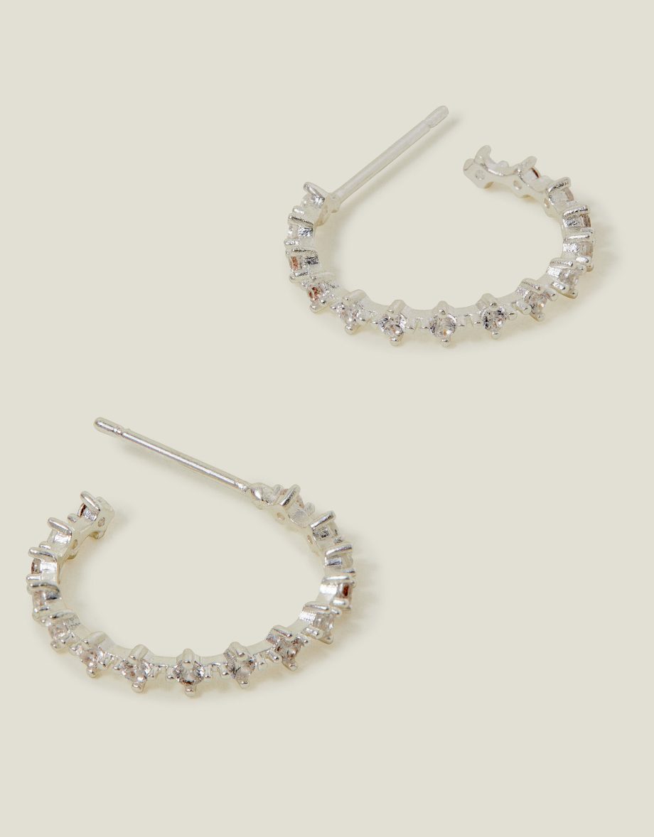 STERLING SILVER-PLATED FINE DIAMANTÉ HOOP EARRINGS