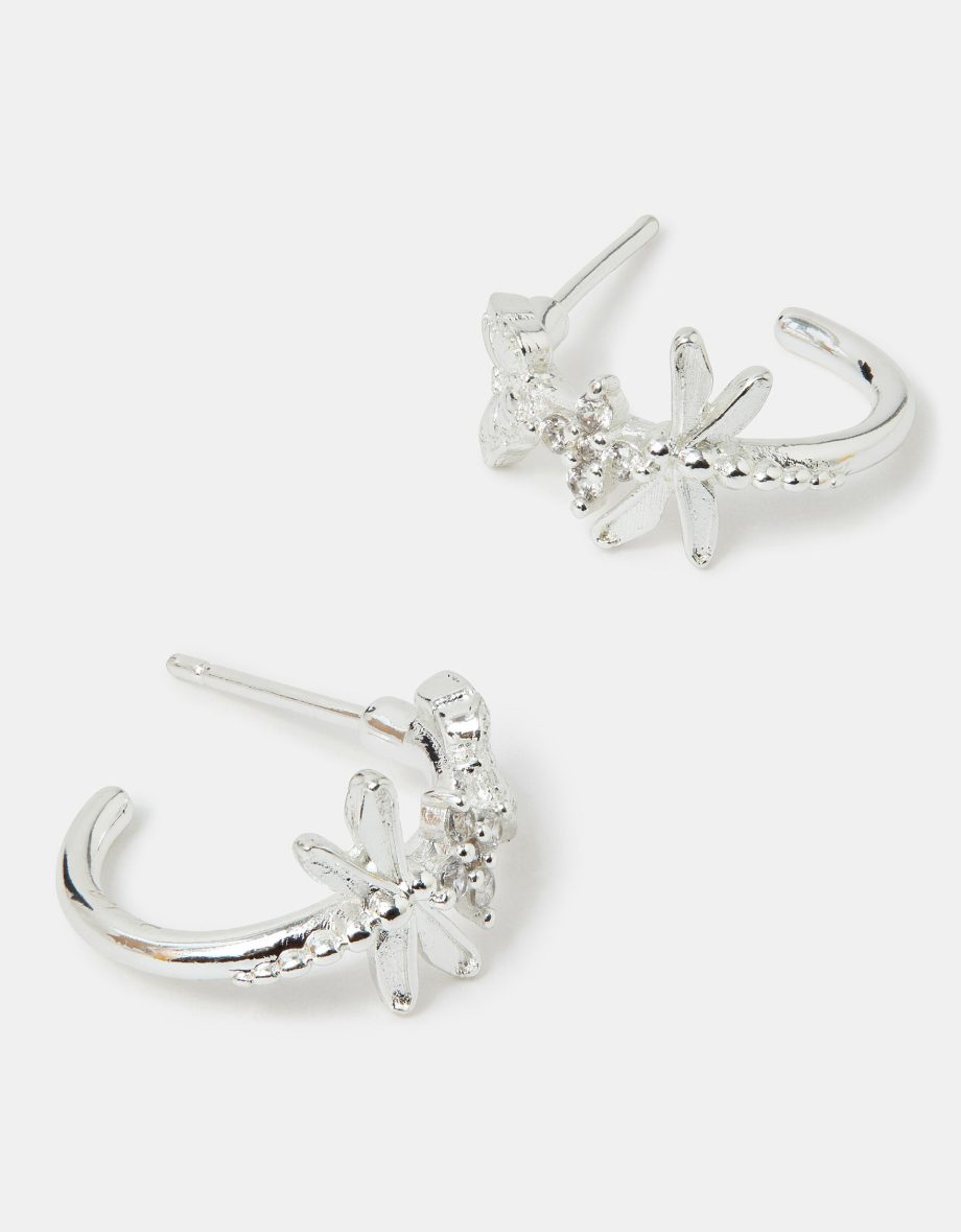 STERLING SILVER-PLATED DRAGONFLY HOOP EARRINGS