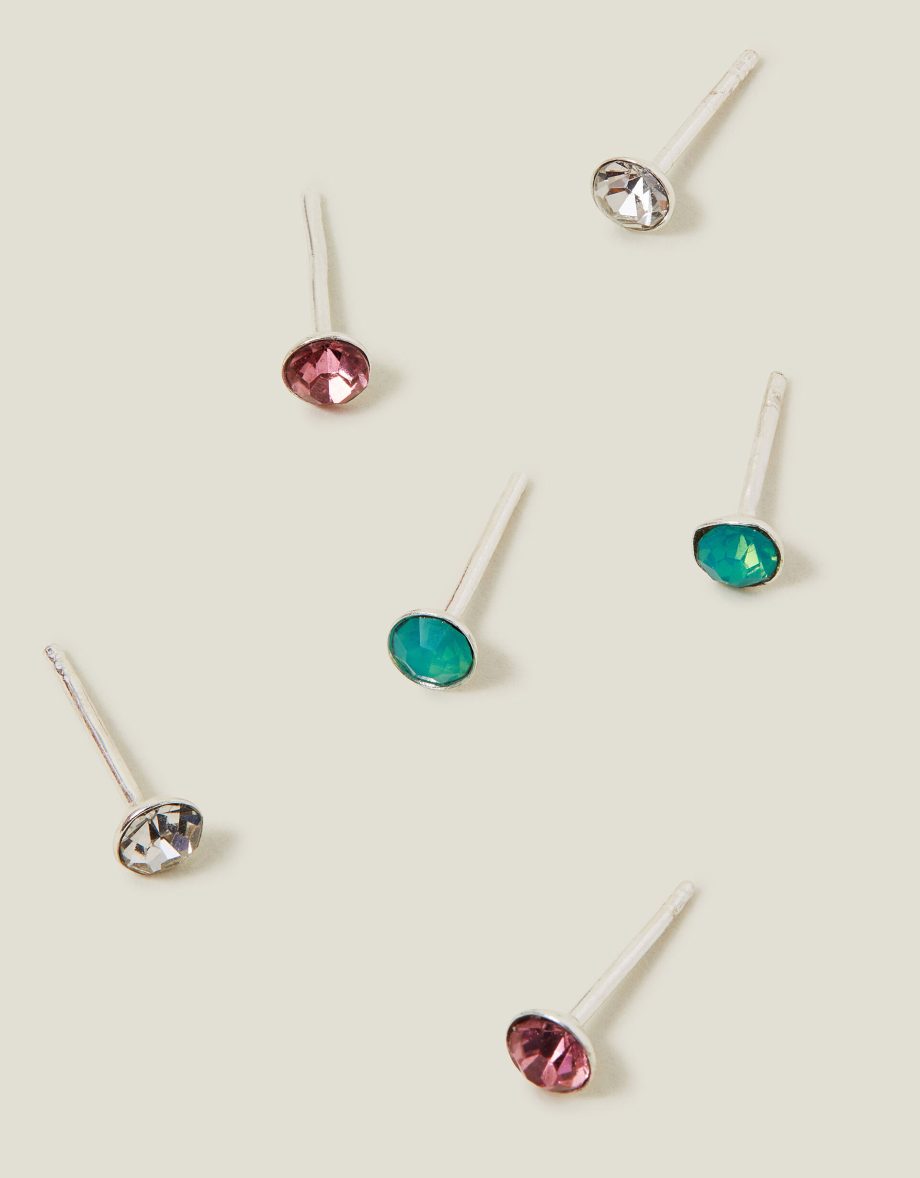 3-PACK STERLING SILVER GEM STUD EARRINGS