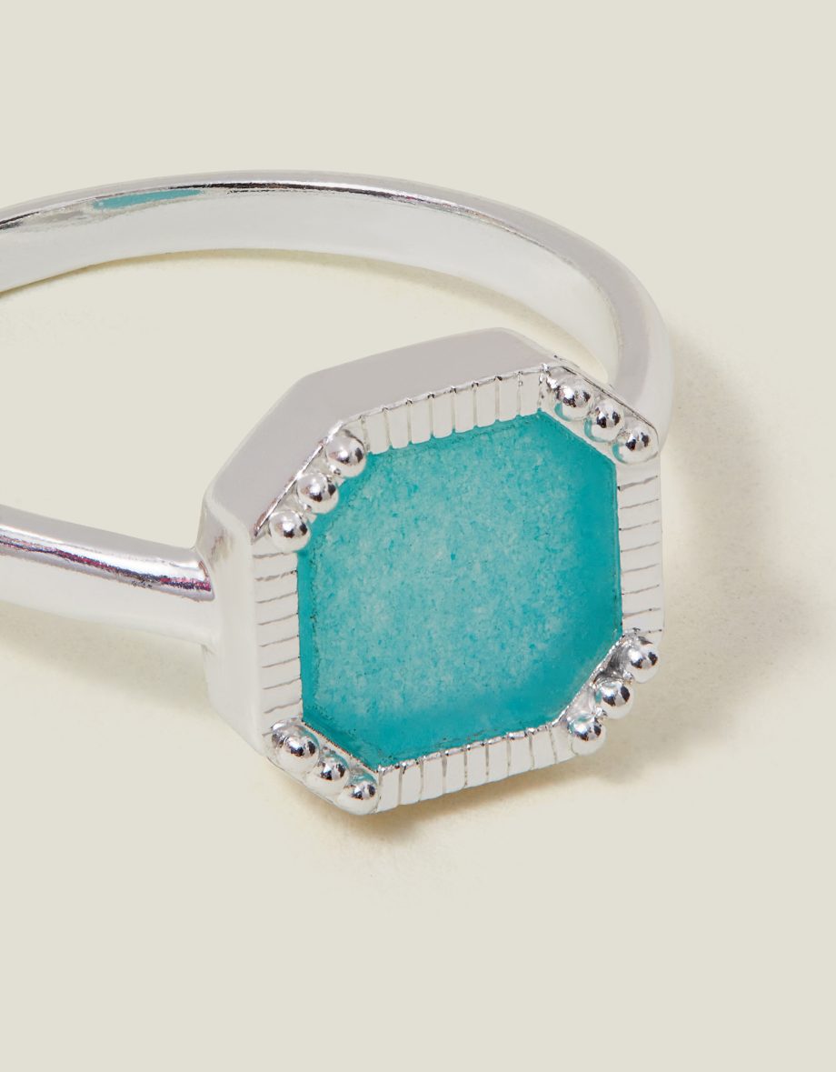 STERLING SILVER-PLATED SQUARE AQUA QUARTZ RING SILVER