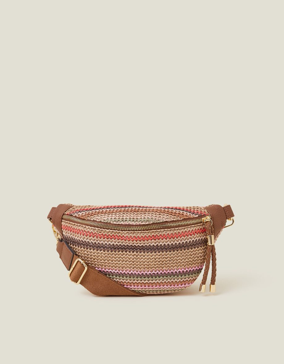 STRIPE RAFFIA BUM BAG