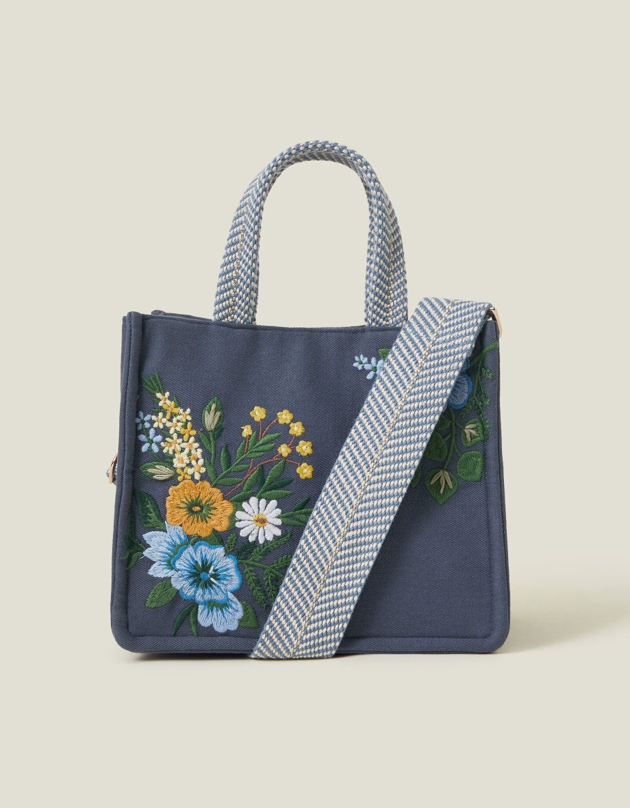 Mini Floral Embroidered Cotton Handbag