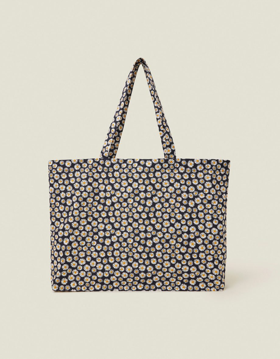 Daisy Print Cotton Shopper Bag Navy