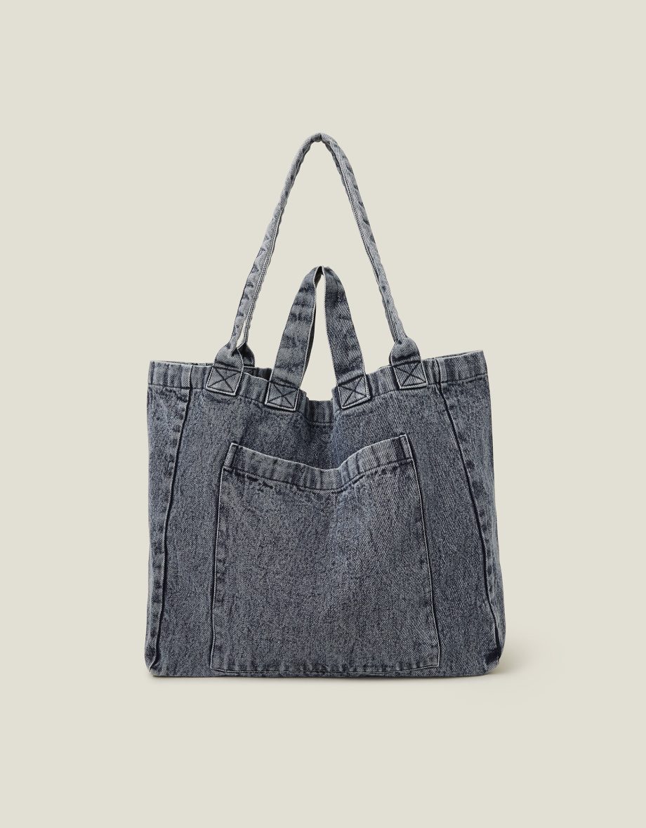 WASHED DENIM TOTE BAG BLUE