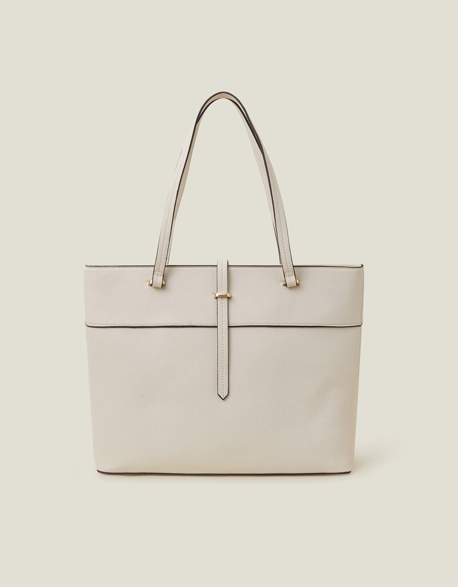 LARGE FAUX LEATHER TOTE BAG CREAM