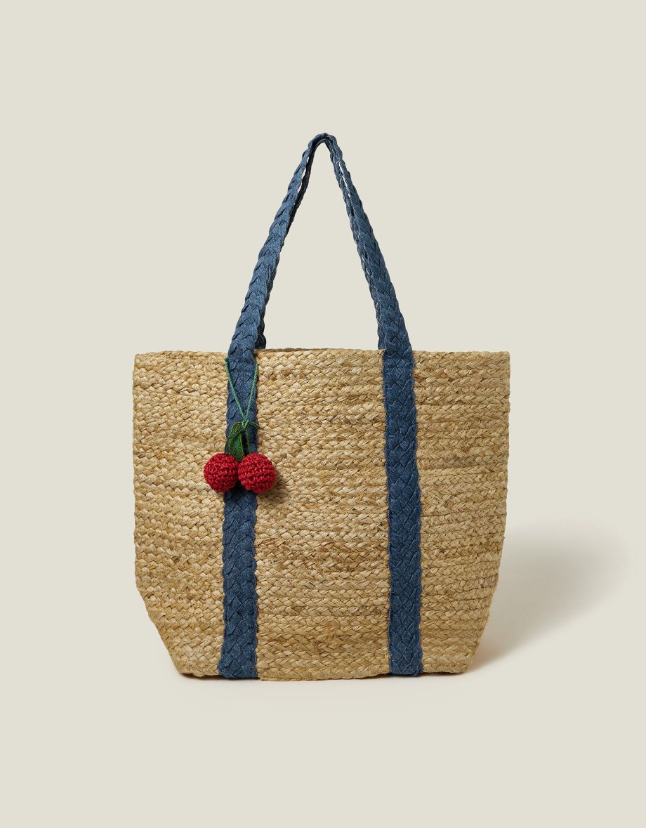 DENIM STRAP JUTE SHOULDER BAG